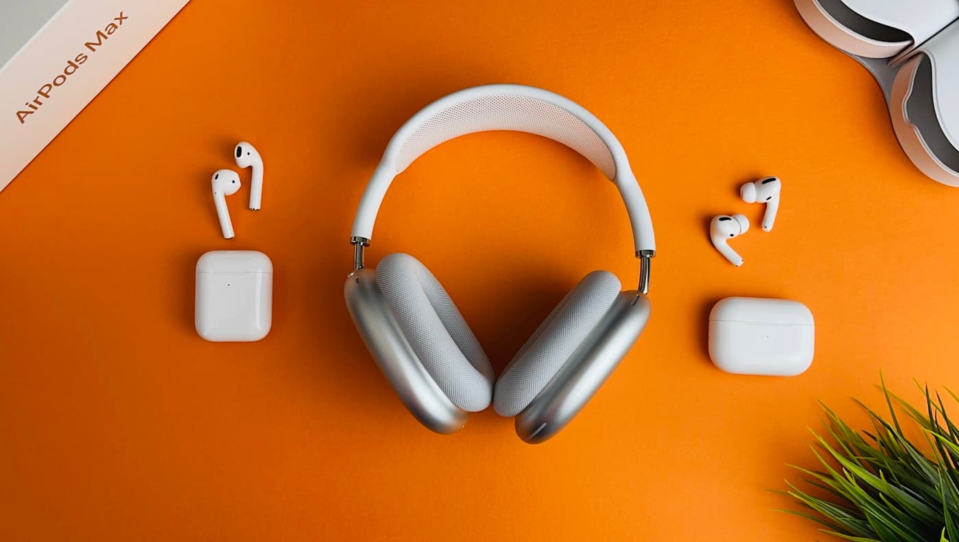 White wireless headphones on a bright background